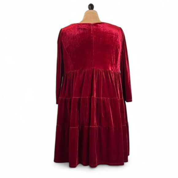 MAISON TARA 3/4 Sleeve Tiered Red Velvet Babydoll Dress, Size 18W - Picture 4 of 8